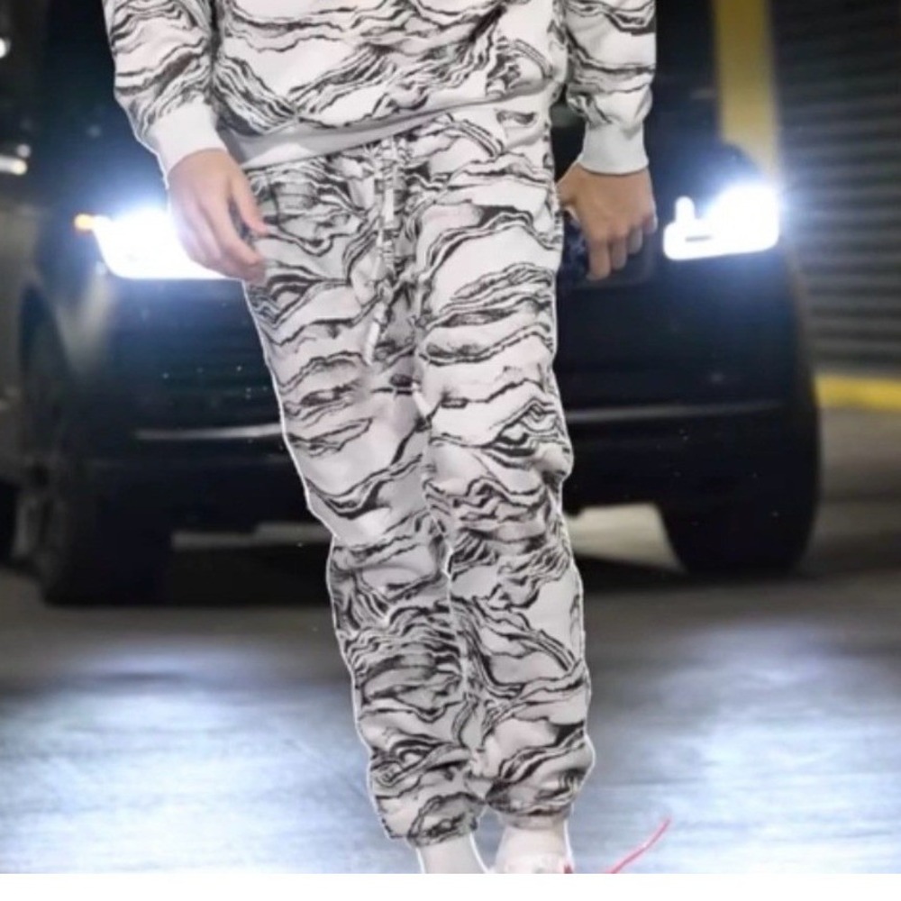 Twenty Montreal Hyper Reality Knit Joggers Grey Black Abstract Marble Mens XS